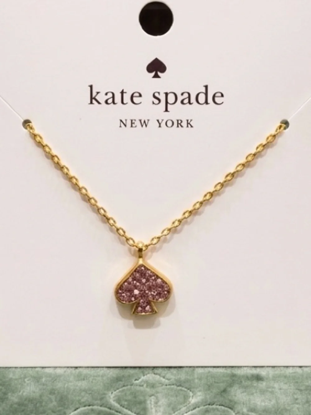kate spade Gold Tone Necklace with Pink Sparkle Spade Pendant